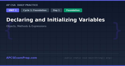 AP CSA Unit 1 Day 1: Declaring and Initializing Variables - Daily Practice Question