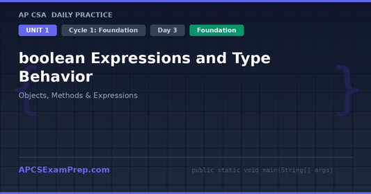 AP CSA Unit 1 Day 3: boolean Expressions and Type Behavior - Daily Practice Question
