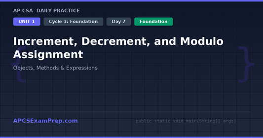 AP CSA Unit 1 Day 7: Increment, Decrement, and Modulo Assignment - Daily Practice Question