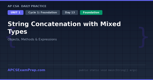 AP CSA Unit 1 Day 13: String Concatenation with Mixed Types - Daily Practice Question
