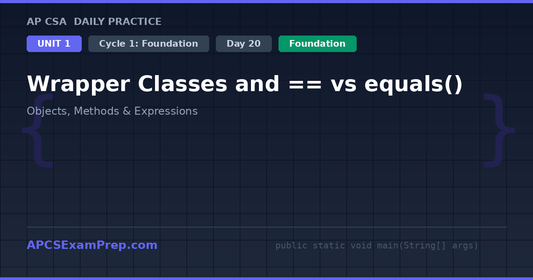 AP CSA Unit 1 Day 20: Wrapper Classes and == vs equals() - Daily Practice Question