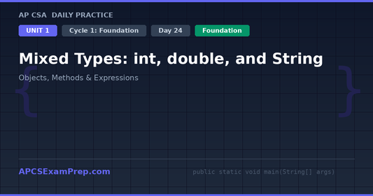 AP CSA Unit 1 Day 24: Mixed Types: int, double, and String - Daily Practice Question