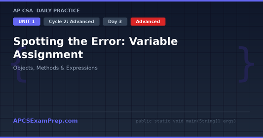 AP CSA Unit 1 Day 3: Spotting the Error: Variable Assignment - Daily Practice Question