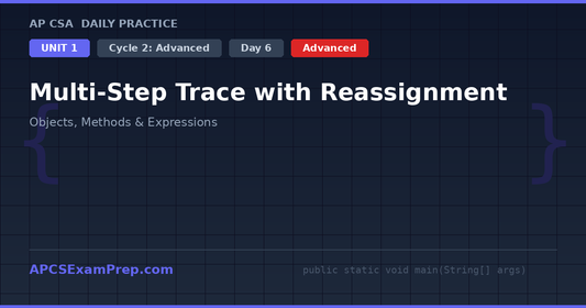 AP CSA Unit 1 Day 6: Multi-Step Trace with Reassignment - Daily Practice Question