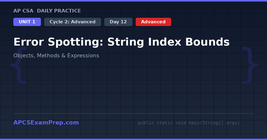 AP CSA Unit 1 Day 12: Error Spotting: String Index Bounds - Daily Practice Question
