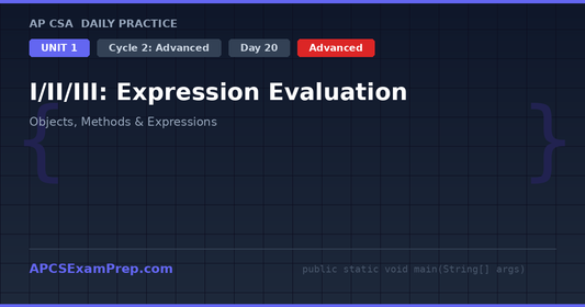 AP CSA Unit 1 Day 20: I/II/III: Expression Evaluation - Daily Practice Question