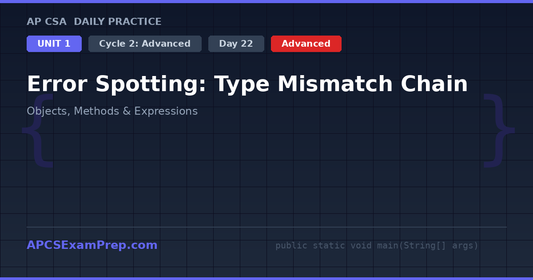 AP CSA Unit 1 Day 22: Error Spotting: Type Mismatch Chain - Daily Practice Question