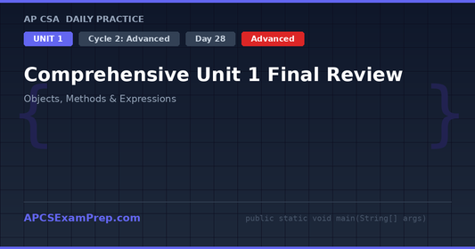 AP CSA Unit 1 Day 28: Comprehensive Unit 1 Final Review - Daily Practice Question