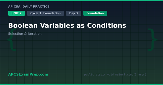 AP CSA Unit 2 Day 3: Boolean Variables as Conditions - Daily Practice Question