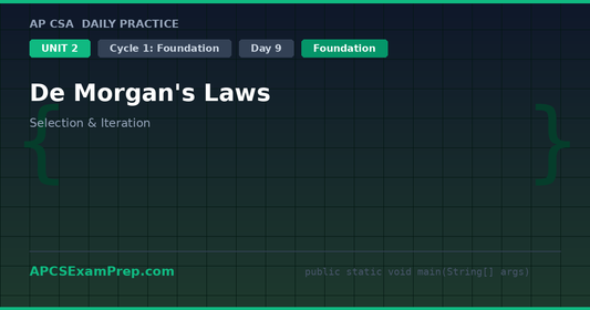 AP CSA Unit 2 Day 9: De Morgan's Laws - Daily Practice Question