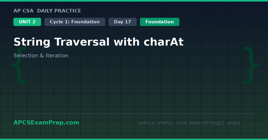 AP CSA Unit 2 Day 17: String Traversal with charAt - Daily Practice Question