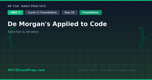AP CSA Unit 2 Day 26: De Morgan's Applied to Code - Daily Practice Question