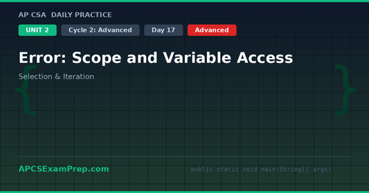 AP CSA Unit 2 Day 17: Error: Scope and Variable Access - Daily Practice Question