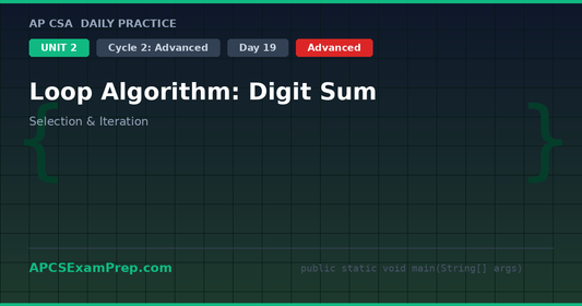 AP CSA Unit 2 Day 19: Loop Algorithm: Digit Sum - Daily Practice Question