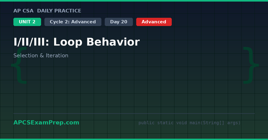 AP CSA Unit 2 Day 20: I/II/III: Loop Behavior - Daily Practice Question
