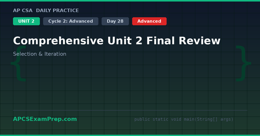 AP CSA Unit 2 Day 28: Comprehensive Unit 2 Final Review - Daily Practice Question