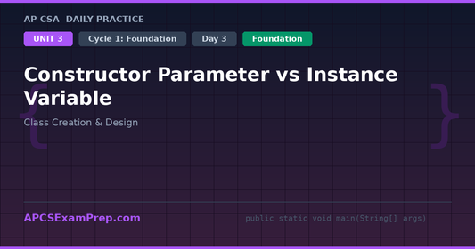 AP CSA Unit 3 Day 3: Constructor Parameter vs Instance Variable - Daily Practice Question