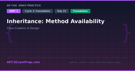 AP CSA Unit 3 Day 25: Inheritance: Method Availability - Daily Practice Question