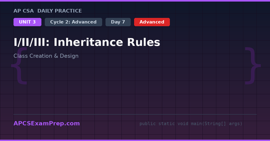 AP CSA Unit 3 Day 7: I/II/III: Inheritance Rules - Daily Practice Question