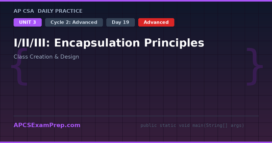 AP CSA Unit 3 Day 19: I/II/III: Encapsulation Principles - Daily Practice Question