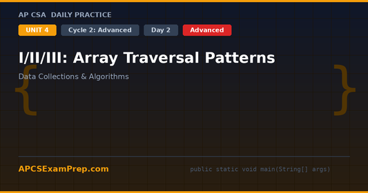 AP CSA Unit 4 Day 2: I/II/III: Array Traversal Patterns - Daily Practice Question
