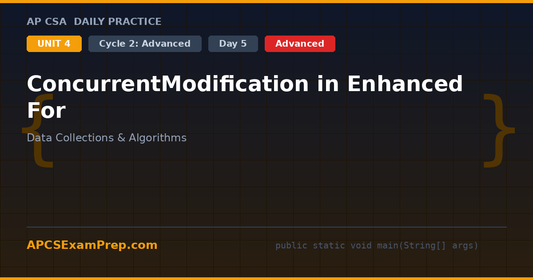 AP CSA Unit 4 Day 5: ConcurrentModification in Enhanced For - Daily Practice Question