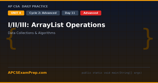 AP CSA Unit 4 Day 11: I/II/III: ArrayList Operations - Daily Practice Question