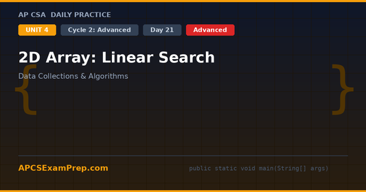 AP CSA Unit 4 Day 21: 2D Array: Linear Search - Daily Practice Question