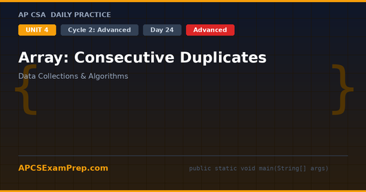 AP CSA Unit 4 Day 24: Array: Consecutive Duplicates - Daily Practice Question