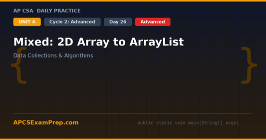 AP CSA Unit 4 Day 26: Mixed: 2D Array to ArrayList - Daily Practice Question