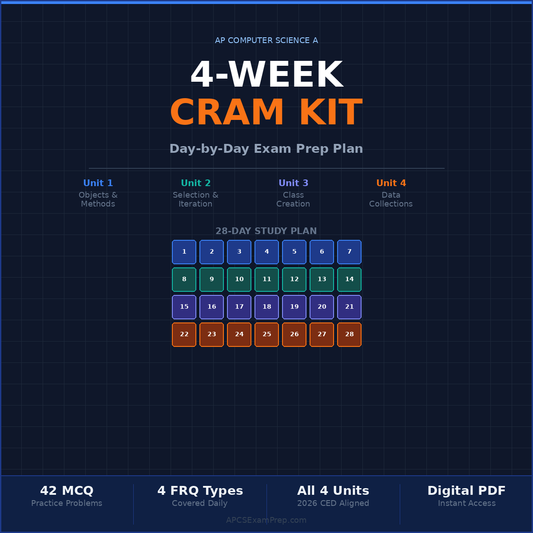AP CSA 4-Week Cram Kit | Day-by-Day Study Plan | 2025-2026 Exam